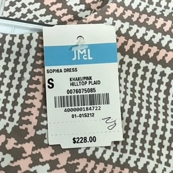 J‎ Mclaughlin Sophia Dress Small NWT $228 Catalina Knee Length Plaid Pink Tan
